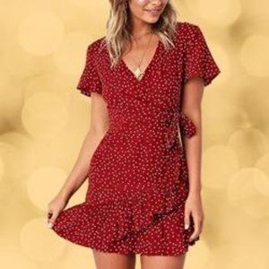 XL Wrap Dress Red w/ White Dots